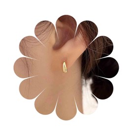 Yheakne Vintage Teardrop Stud Earrings Gold Water Drop Earrings Small Teardrop Earrings Curved Bar Stud Earrings Jewellery for Women and Girls（Gold）