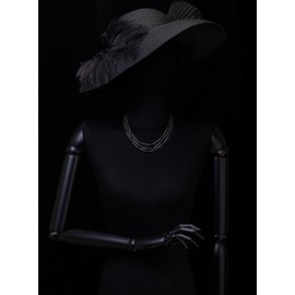 COOLSTEELANDBEYOND Statement Necklace Two Strand Long Chain with Synthetic Pearl Beads Pendant, Evening Dress Elegant, Metal, No Gemstone