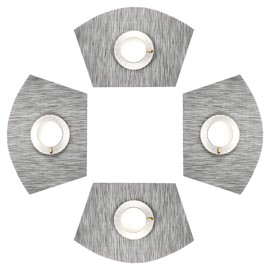 SHACOS Round Table Placemats Set of 4 Wedge Placemats Heat Resistant Woven Vinyl Table Mats Wipe Clean (4, Silver Gray)