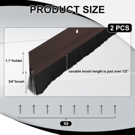 Gisafai 2 Pcs Brown Aluminum Door Sweep with Soft PP Brush 8 Screws 36 Inches Long Door Bottom Sweep Door Brush Sweep for Exterior Home Door Garage Threshold Seal (1 x 36 Inch)