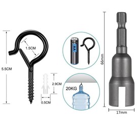 YUHOHO 30 Ganchos Tipo Q para Pared Techo Con Hebilla Seguridad y Tubo Expansión,Resistentes Al Viento,para Colgar Luces Navidad y Plantas Al Aire Libre,con 1 Cabezales Herramientas Eléctricas (30)