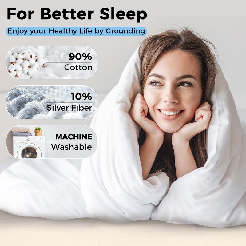 VigorVortex Grounding Bed Sheet Grounding Mat 90% Organic Cotton and