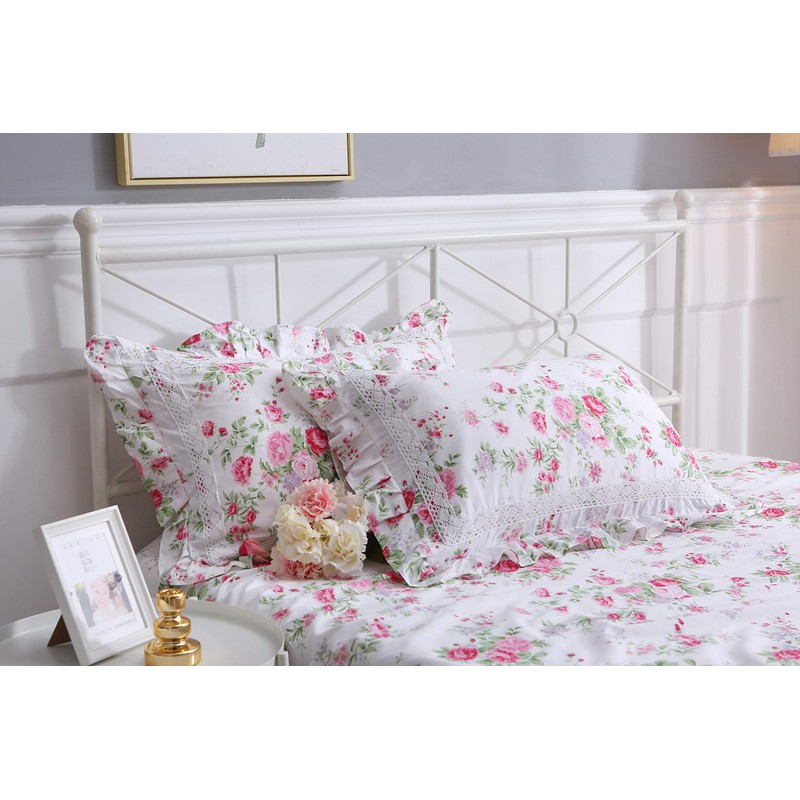 Meaning4 2-Pack Rose Floral Pillow Covers with Ruffle and Lace