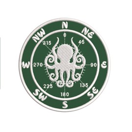 Compass w/Octopus Embroidered Premium Patch Iron-On or Sew-On Embroidery Applique - Color: Green - Nautical Sea Ocean Creatures Beach - Fun Novelty Badge Biker Emblem - Vacation Tourist Souvenir
