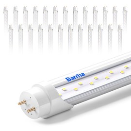 Barrina T8 LED Bulbs 4 Foot Type B, 24W, 3200LM, 6000K Bright Light, G13, Double End Powered, Ballast Bypass, 4FT LED Fluorescent Replacement, T8 T10 T12 LED Replacement, Clear Cover, 25 Packs