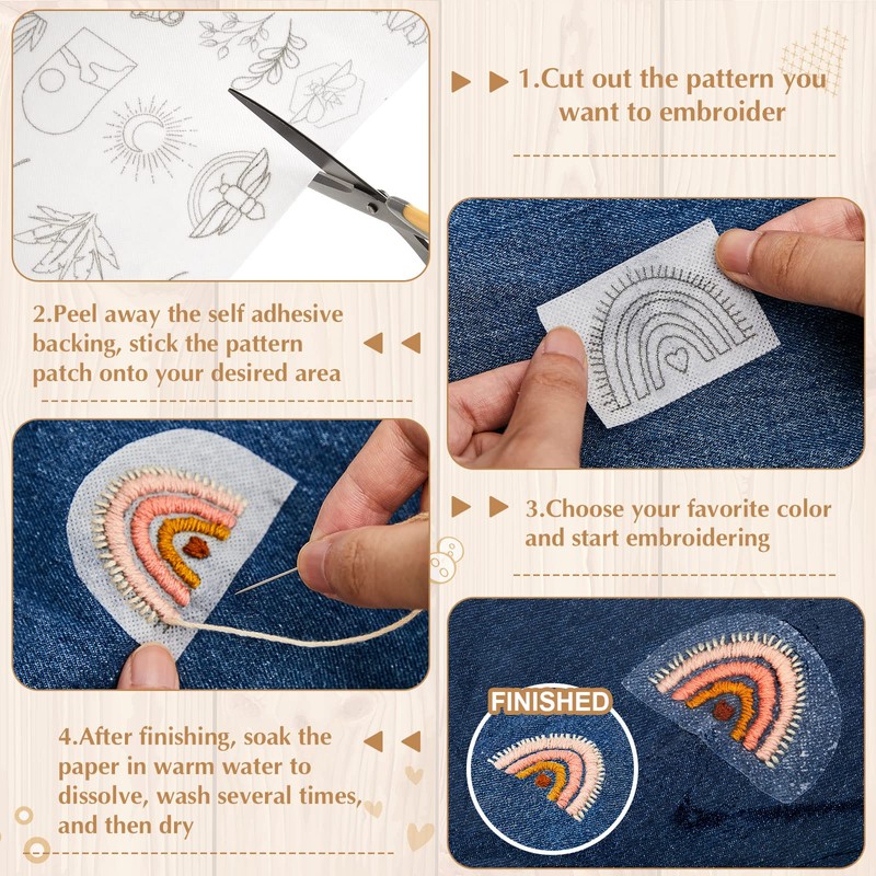 Lewtemi 50 Pcs Water Soluble Embroidery Patterns Wash Away Stabilizer