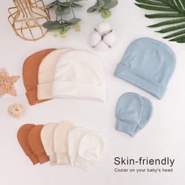 DRESHOW Newborn Baby Hats and Mittens Set, 4 Pcs Baby Hats Caps & 4 Pairs Baby Mittens Gloves, Infant Hat and Gloves No Scratch Mittens for 0-3 Months