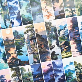 30Pcs Book Mark with Paper Beautiful Scenery Bookmarks Traditional Chinese Ink Painting Book Mark Gifts for Book Lovers