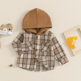 MERSARIPHY Toddler Boy Girl Jacket Button Down Plaid Flannel Baby Hoodies Fall Winter Festival Outfits for Kids (Khaki, 12-18 Months)