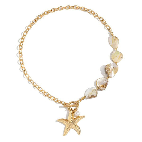 Mermaid Pearl Starfish Link Chain Choker Necklace for Women Gold