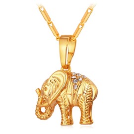 U7 18K Gold Plated, Thailand Elephant Pendant & Chain Necklace, Trendy Rhinestone Animal Jewellery Lucky Necklace, P922K