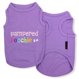 Parisian Pet Dog T-Shirt - Embroidered Pampered Poochie Dog Shirt - 100% Cotton, Breathable Dog Clothes - Sleeveless Pet Vest - Machine Washable Dog Shirt for Large Dogs XL