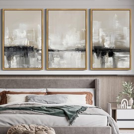 Drsoum Large 24x36in Abstract Framed Wall Art Decor Color Field Abstract Landscape Illustrations Modern Art Decorative Ready To Hang - Natural Framed