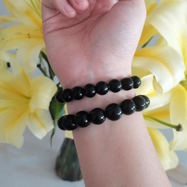 ZMANYIJEW 2Pcs Black Tourmaline Bracelet, Black Crystal Bracelet For Men Handmade Natural Gemstone Bracelet (10mm+12mm)
