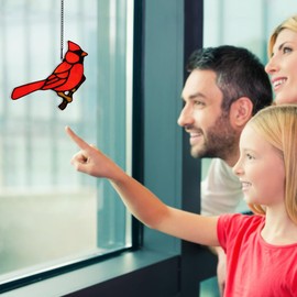 EPOGIFTS Red Bird Gifts Stained Glass Window Hanging,Cardinals Decor Suncatcher for Window,Cardinal Rememberance Gifts for Loss,Red Bird Memorial Gifts for Mother Women Grandma Nana