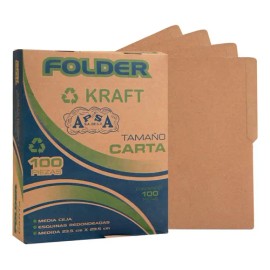 APSA  Folder Tamaño Carta Kraft Biodegradable  Paquete Económico 100 Piezas  Carpeta Reciclable para Documentos  Papel Ecológico con Media Ceja...    