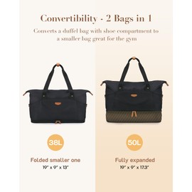 Missnine Expandable Weekender Bag for Women,Travel Duffel Bag 50L Carry on Overnight Bag with Shoes Compartment Gym Bag with Toiletry Bag