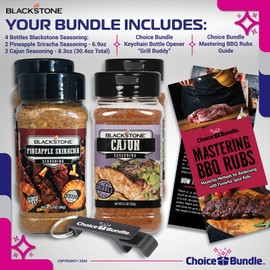 Blackstone Pineapple Sriracha & Cajun Seasoning – Gourmet Griddle Premium BBQ Barbecue Rub 4 Pk Choice Bundle (30.4 oz) + BBQ Guide & Bottle Opener (6 Items)!