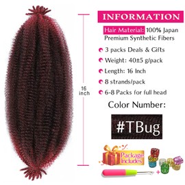 Marley Twist Braiding Hair 16 Inch Pre-separated Springy Afro Twist Hair 3 Packs Marley Hair for Faux Locs Afro Spring Twist Hair Extensions (16 Inch (Pack of 3), TBUG#)