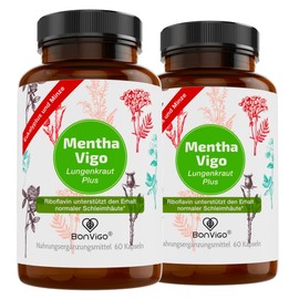 BonVigo® MenthaVigo Lungwort & Eucalyptus, 120 Capsules, 11 Plant Extracts, Riboflavin for Maintaining Normal Mucous membrane, e.g. Neck, Nose Bronchi, Selenium for Normal Function Immune System (2)
