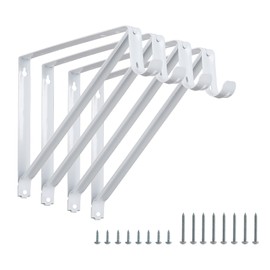 Heavy Duty Closet Rod Brackets 4 Pack, Wall Mounted Closet Shelf & Rod Bracket, 11 x 9.5 in Shelves Support Brace with Hook, White with Screws, HOME MASTER HARDWARE