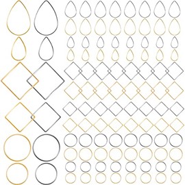 PAGOW 96Pcs Earring Hoop Jewelry Making, Hypoallergenic Teardrop Square Round Silver Gold Earrings Beading Hoop Bulk for DIY Crafts Accessories Supplies