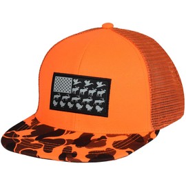 EDTREK Outdoorsman Pro Trucker Breathable Mesh Performance Cap - Flat Brim Snapback Hat (Wildlife Flag - Blaze Orange, One Size)