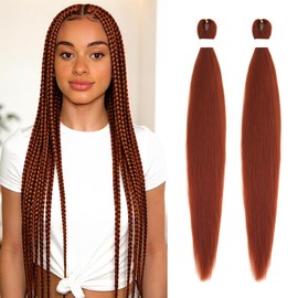Colored Braiding Hair Pre Stretched - 30 Inch 2 Packs Copper, Synthetic Yaki Texture Skin-Friendly Hot Water Setting Braids Crochet Hair