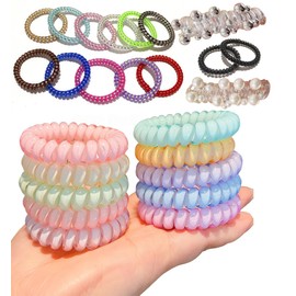 20 PCS Spiral Hair Ties Plastic Elastics No Damage Coil Bulk Ponytail Holders for Thick Hair Colorful Phone Cord Creaseless Hair Tie