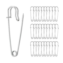 30 Pcs Large Safety Pins Strong for Clothes Nappy Pins 2 Inch Heavy Duty Stainless Steel Safety Lock for Blankets Crafts Skirts Kilts Brooch Making Arts Crafts Dressmaking Jewelry Household, Silver