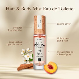 EL:KISS Hair Perfume & Body Mist, Eau de Toilette 30mL (1.01 Fl Oz), Hydrating & Long-Lasting, Alcohol-Free With Jojoba, Argan Oil & Aloe Vera (Peach & Wood - Inspired by Bitter Peach)