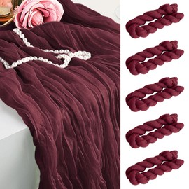 Table Runner Cheesecloth 10 FT Boho Rustic Table Runner Gauze for Wedding Easter Spring Decor Cheese Cloth for Baby Shower Birthday Home Decor (Maroon, 5 Pack)