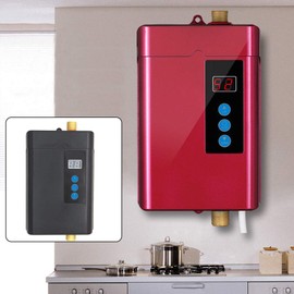Tankless Instant Hot Water Heater, 3000W Mini Electric Water Heater Under Sink with LCD Display for Bathroom Kitchen (Red)
