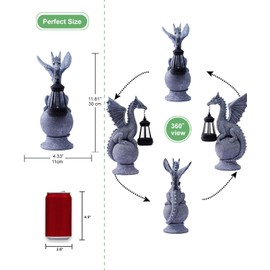 Goodeco Dragon Statue with Solar Light Figurine standing on a round ball - Lawn Decor Outdoor Statue for Patio, Balcony, Yard Ornament,Unique Gifts for Mum Grandma