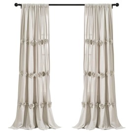 Lush Decor Darla Light Filtering Window Curtain Panel Single 40" W x 84" L Neutral - Flower Curtains for Living Room - Drapes - Beige Bedroom Curtains