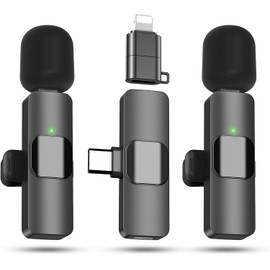 KUKIHO Wireless Lavalier Microphone, 2 Pack Mini Mic with Noise Cancellation, Clip-On Microphone Lapel Mic for Video, Vlog, YouTube, TikTok, Interview, Podcast, Plug & Play