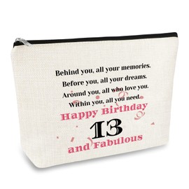 13th Girls Birthday Gifts Makeup Bag for Her Girl 13 Year Old Gifts 2010 13th Birthday Gifts for Daughter Granddaughter Sister Niece Friend Cousin Friendship Gift Idea Cosmetic Bag Travel Pouch