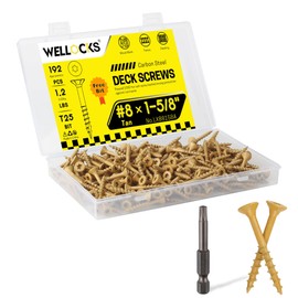 WELLOCKS Deck Screws 1-5/8", Wood Screws #8×1-5/8", Tan 192 PCS, Superior Rust Resistant, Epoxy Coated, Above 1000 Hour Salt Spray Coating T25 Torx Star Bit Included for Outdoor Wood Fence