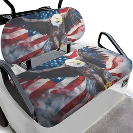 SEANATIVE Eagle American Flag Golf Cart Seat Covers Universal Fit with Elastic Edges All-Weather Golf Cart Seat Protectors Suits 2-Seat Anti-Slip Golf Cart Seat Protectors with Reinforced Stitching
