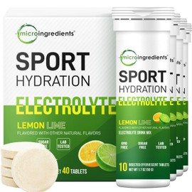 Sport Hydration Electrolyte, 40 Bisected Tablets | Natural Lemon Lime Flavor | Electrolytes Drink Mix with Sodium, Potassium, & Magnesium Minerals | Easy to Split & Dissolve, Sugar Free