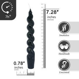 7.5 Inches Spiral Taper Candles Colorful Twisted Candle Dripless Long Candles, Handmade Candlesticks for Wedding Dinner Decor, Set of 4(Black)