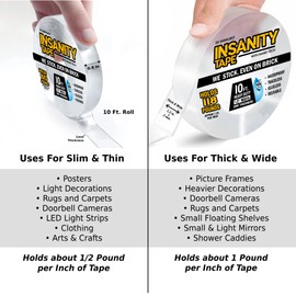 Thin Heavy Duty Double Sided Tape for DIY Projects & Crafts - Weatherproof Nano Tape, Hang Doorbell Cameras Without Nails, Rug Grip, Picture Hanging Strips (Slim & Thin: 0.8 in. x 120 in. x 1mm)