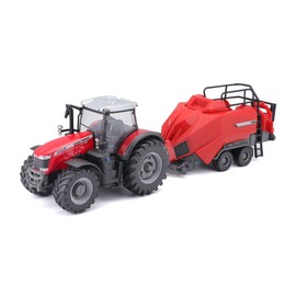 Bburago B18-31667 10CM Massey FERGUSSON 8740S Tractor with BALER Lifter, Assorted Designs and Colours