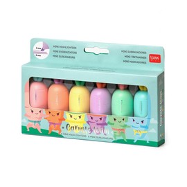 Legami HC0001 Set of 6 Mini Highlighters Carrate Team Carrot Shape Water Based Ink for Fine and Thick Strokes Pastel Colours Quick Drying
