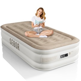 Sebor Air Mattress Twin with Built-in Pump 18", Comfortable Self-Inflating Air Mattress with High-Speed Pump, Durable Blow Up Mattress Twin with Storage Bag for Guests, Camping, Travel