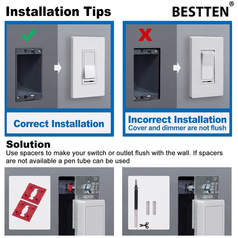 BESTTEN 6 Pack Dimmer Wall Light Switch, Compatible with Dimmable