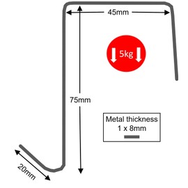 Brilliant Feet ODH45-8mm-1 - Tough Over Door Hook - Use with Doors up to 45mm Thick - for Shoe Organisers and Handbag Organisers - 8x1mm Cross Section - Chromed Steel - Pack of 1