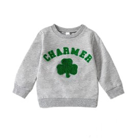 DOSYZTO St Patrick's Day Toddler Baby Boy Girl Outfit Green Lucky Clover Sweatshirt Top Kids Crewneck Sweater Shirts Clothing (Gray Charmer Sweatshirt,2-3T)