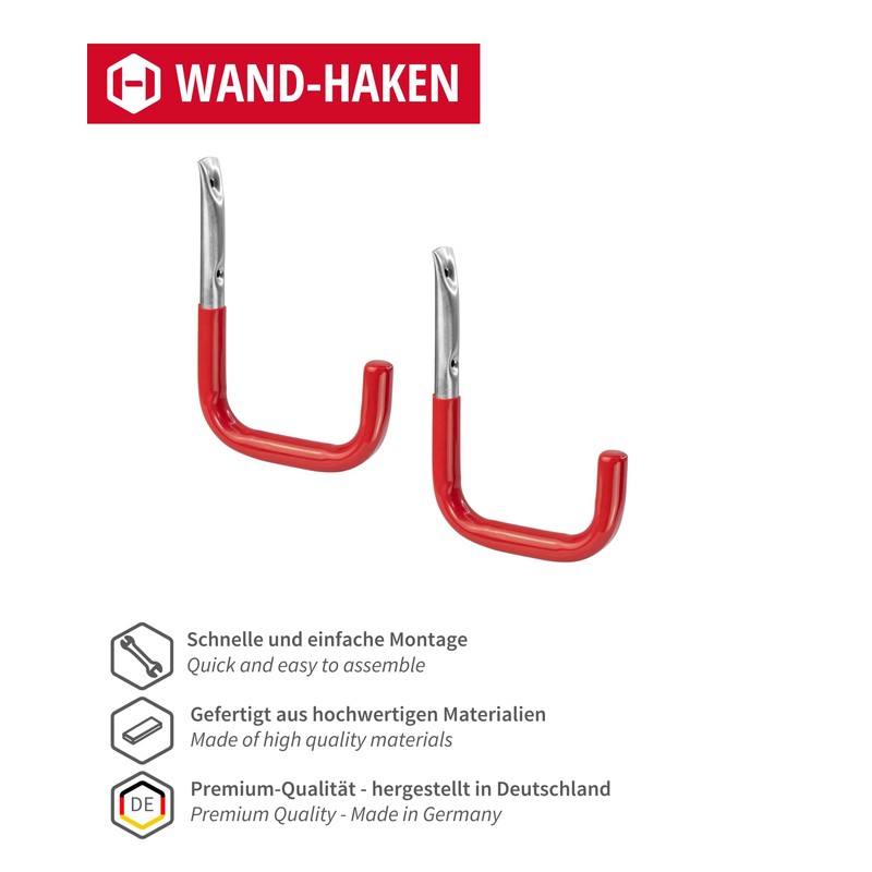 Gedotec Wall Hooks Garage Hooks Workshop Ladder Hook Red Rubberised