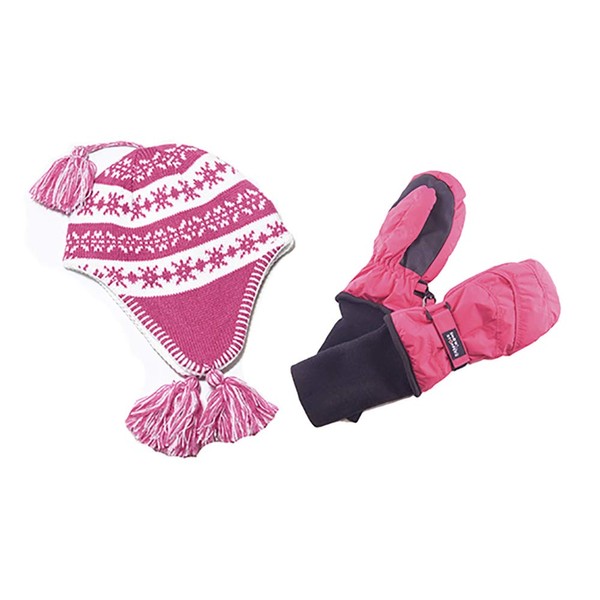 SnowStoppers Mittens and Sherpa Knit Hat Sets (Fuchsia/White, Small)